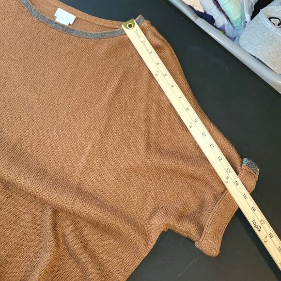 Chicos Brown Beaded Linen Blend Short Sleeve Sweater 2 Large - Picture 10 of 12
